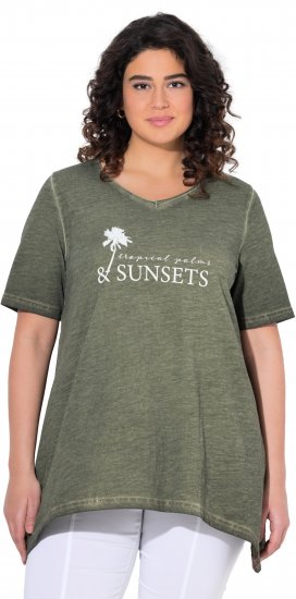 Ulla Popken Sunset Lettering Short Sleeve Graphic Tee Olive - Τυπωμένα T-shirts για γυναίκες - 
