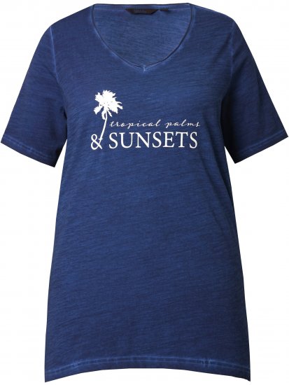 Ulla Popken Sunset Lettering Short Sleeve Graphic Tee Ink Blue - Τυπωμένα T-shirts για γυναίκες - 