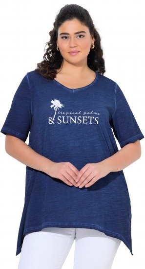 Ulla Popken Sunset Lettering Short Sleeve Graphic Tee Ink Blue - Τυπωμένα T-shirts για γυναίκες - 