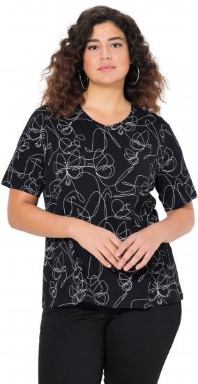 Ulla Popken Abstract Animal Print Short Sleeve Tee Black - Τυπωμένα T-shirts για γυναίκες - 