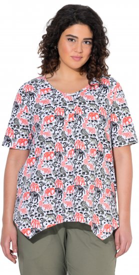 Ulla Popken Half-sleeve A-line V-neck Pointed Hem Animal Pattern T-shirt Snow White - Τυπωμένα T-shirts για γυναίκες - 