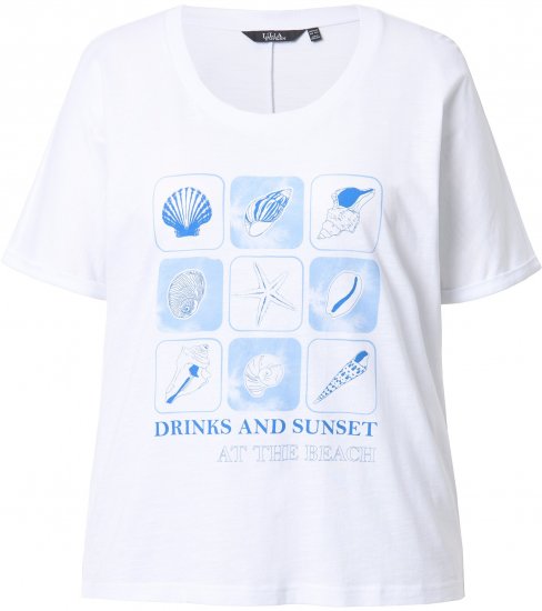 Ulla Popken Drinks And Sunset Graphic Tee Snow White - Τυπωμένα T-shirts για γυναίκες - 