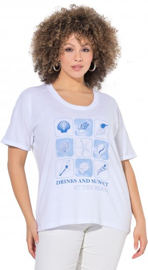 Ulla Popken Drinks And Sunset Graphic Tee Snow White - Τυπωμένα T-shirts για γυναίκες - 