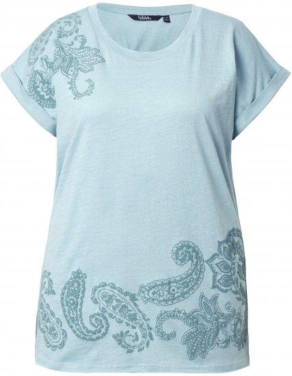 Ulla Popken Textured Paisley Motif Cap Sleeve Tee Light Moss Green - Τυπωμένα T-shirts για γυναίκες - 
