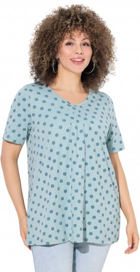Ulla Popken Tile Print Short Sleeve Pleated Tee Light Moss Green - Τυπωμένα T-shirts για γυναίκες - 