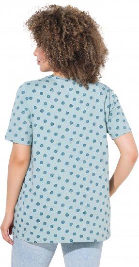 Ulla Popken Tile Print Short Sleeve Pleated Tee Light Moss Green - Τυπωμένα T-shirts για γυναίκες - 