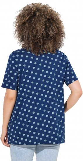 Ulla Popken Tile Print Short Sleeve Pleated Tee Dark Blue - Τυπωμένα T-shirts για γυναίκες - 