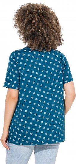 Ulla Popken Tile Print Short Sleeve Pleated Tee Teal - Τυπωμένα T-shirts για γυναίκες - 