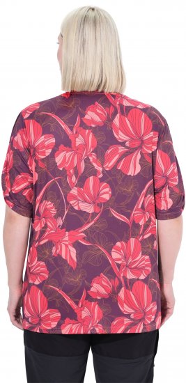 Ulla Popken Quick Drying Flower Print Short Sleeve Tee Dark Cherry - Τυπωμένα T-shirts για γυναίκες - 