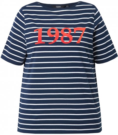 Ulla Popken Striped 1987 Boat Neck Tee Navy Blue - Τυπωμένα T-shirts για γυναίκες - 
