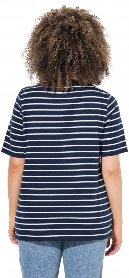 Ulla Popken Striped 1987 Boat Neck Tee Navy Blue - Τυπωμένα T-shirts για γυναίκες - 