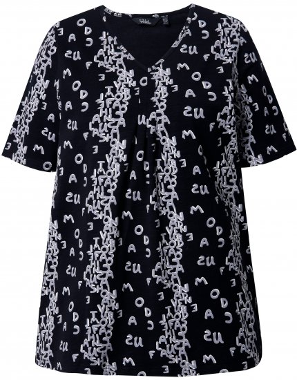 Ulla Popken Letter Print Short Sleeve Tee Black - Τυπωμένα T-shirts για γυναίκες - 