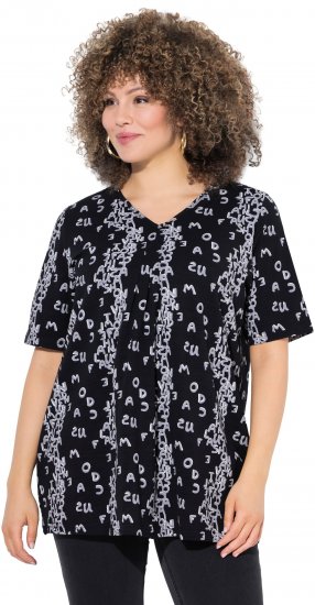 Ulla Popken Letter Print Short Sleeve Tee Black - Τυπωμένα T-shirts για γυναίκες - 