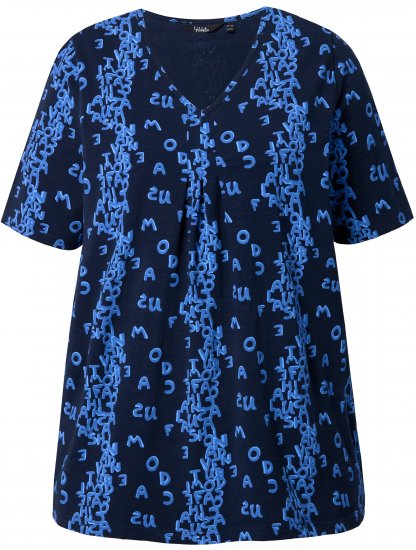 Ulla Popken Letter Print Short Sleeve Tee Navy - Τυπωμένα T-shirts για γυναίκες - 