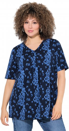Ulla Popken Letter Print Short Sleeve Tee Navy - Τυπωμένα T-shirts για γυναίκες - 