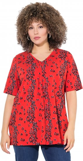 Ulla Popken Letter Print Short Sleeve Tee Red - Τυπωμένα T-shirts για γυναίκες - 