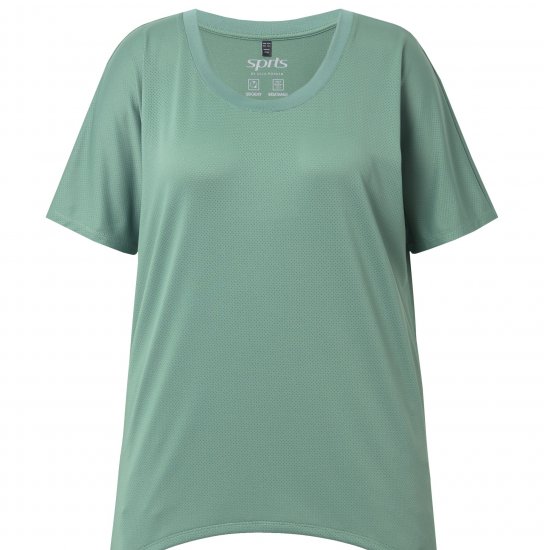 Ulla Popken Quick Drying Pointed Hem Stretch Fit Tee Ivy Green - Μπλουζάκια - 