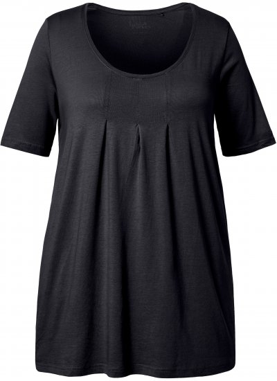 Ulla Popken Essential Front Pleat Tee Black - Μπλουζάκια - 
