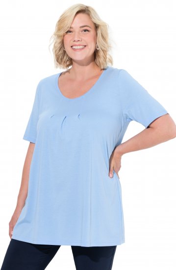 Ulla Popken Essential Front Pleat Tee Light Blue - Μπλουζάκια - 