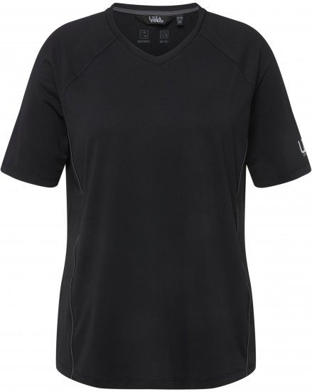 Ulla Popken Piping Accent Functional UVP 50+ Stretch Knit Top Black - Μπλουζάκια - 