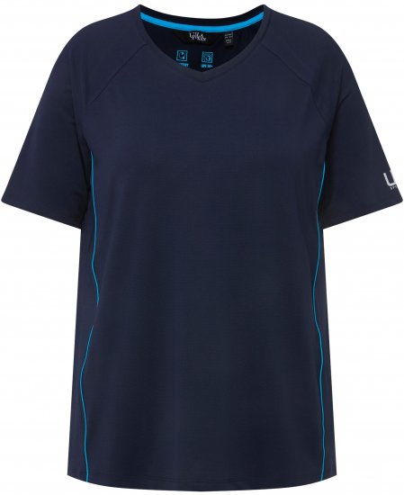 Ulla Popken Piping Accent Functional UVP 50+ Stretch Knit Top Navy Blue - Μπλουζάκια - 