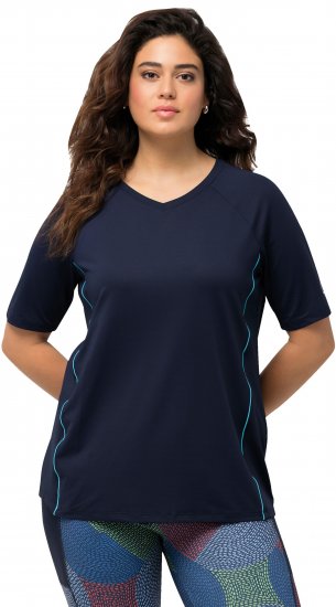 Ulla Popken Piping Accent Functional UVP 50+ Stretch Knit Top Navy Blue - Μπλουζάκια - 