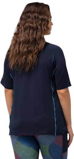 Ulla Popken Piping Accent Functional UVP 50+ Stretch Knit Top Navy Blue - Μπλουζάκια - 