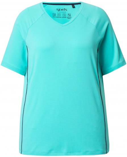 Ulla Popken Piping Accent Functional UVP 50+ Stretch Knit Top Aqua Green - Μπλουζάκια - 