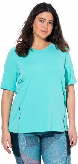 Ulla Popken Piping Accent Functional UVP 50+ Stretch Knit Top Aqua Green - Μπλουζάκια - 