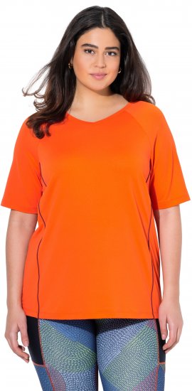 Ulla Popken Piping Accent Functional UVP 50+ Stretch Knit Top Orange Red - Μπλουζάκια - 