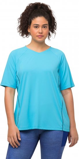 Ulla Popken Piping Accent Functional UVP 50+ Stretch Knit Top Bright Turquoise - Μπλουζάκια - 