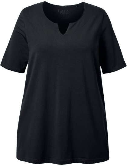Ulla Popken Essential Notch Neck Stretch Tee Black - Μπλουζάκια - 