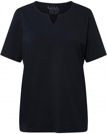Ulla Popken Essential Notch Neck Stretch Tee Navy Blue - Μπλουζάκια - 