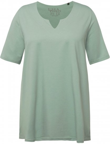 Ulla Popken Essential Notch Neck Stretch Tee Light Moss Green - Μπλουζάκια - 