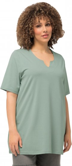 Ulla Popken Essential Notch Neck Stretch Tee Light Moss Green - Μπλουζάκια - 