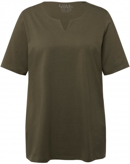 Ulla Popken Essential Notch Neck Stretch Tee Forest Green - Μπλουζάκια - 