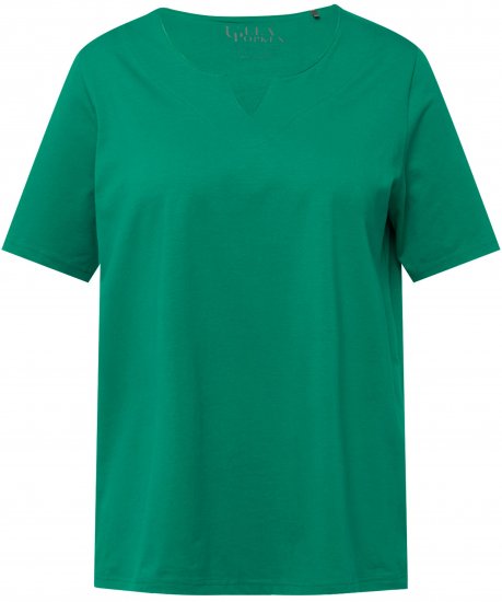 Ulla Popken Essential Notch Neck Stretch Tee Emerald Green - Μπλουζάκια - 