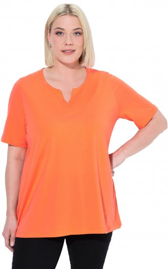 Ulla Popken Essential Notch Neck Stretch Tee Coral Pink - Μπλουζάκια - 
