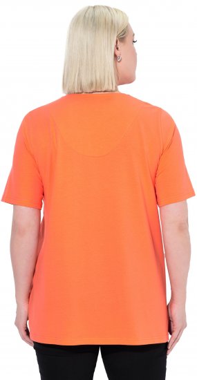 Ulla Popken Essential Notch Neck Stretch Tee Coral Pink - Μπλουζάκια - 