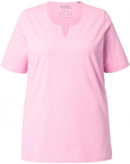 Ulla Popken Essential Notch Neck Stretch Tee Pink - Μπλουζάκια - 