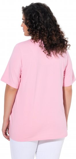 Ulla Popken Essential Notch Neck Stretch Tee Pink - Μπλουζάκια - 