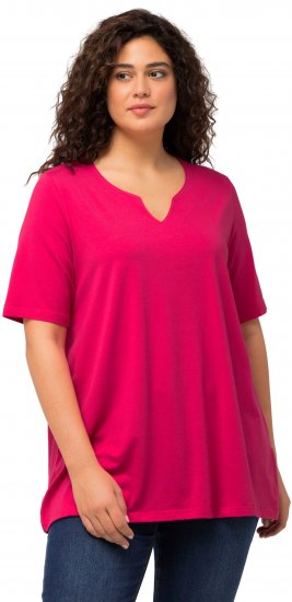 Ulla Popken Essential Notch Neck Stretch Tee Magenta Pink - Μπλουζάκια - 