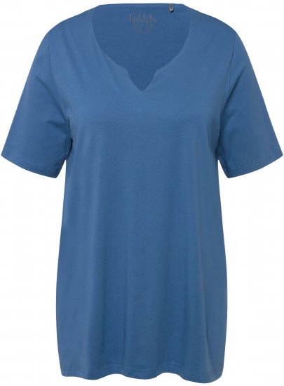 Ulla Popken Essential Notch Neck Stretch Tee Denim Blue - Μπλουζάκια - 
