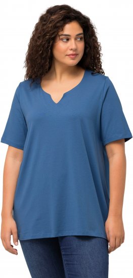 Ulla Popken Essential Notch Neck Stretch Tee Denim Blue - Μπλουζάκια - 