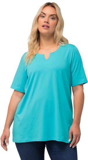 Ulla Popken Essential Notch Neck Stretch Tee Deep Aqua - Μπλουζάκια - 