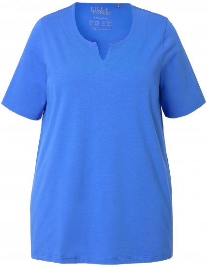 Ulla Popken Essential Notch Neck Stretch Tee Peacock Blue - Μπλουζάκια - 