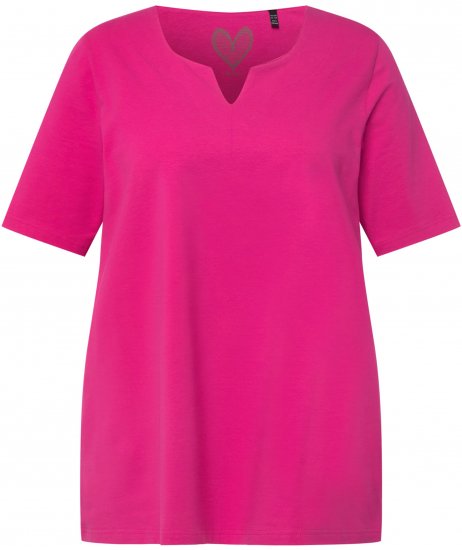 Ulla Popken Essential Notch Neck Stretch Tee Fuchsia Pink - Μπλουζάκια - 