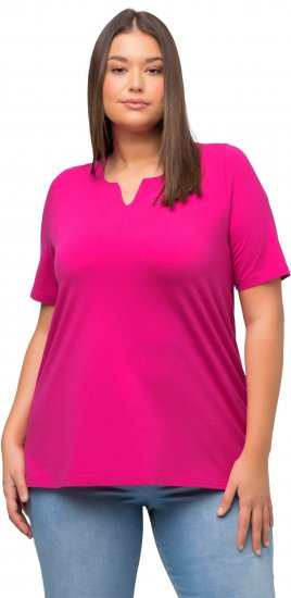 Ulla Popken Essential Notch Neck Stretch Tee Fuchsia Pink - Μπλουζάκια - 