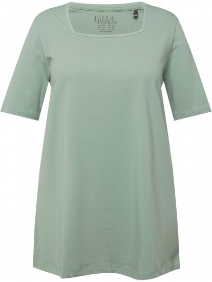 Ulla Popken Essential Square Neck Stretch Tee Light Moss Green - Μπλουζάκια - 
