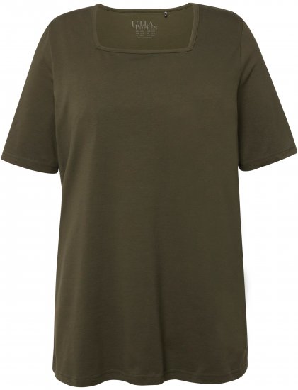 Ulla Popken Essential Square Neck Stretch Tee Forest Green - Μπλουζάκια - 